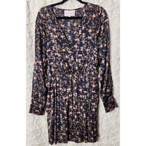 Charles Henry Dress Womens L Floral Navy Feminine Ruffle Mini Twirl Whimsical‎